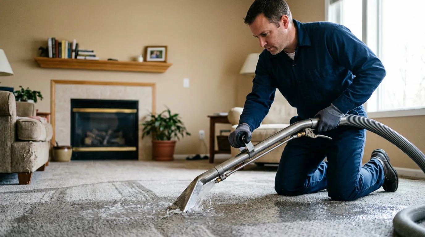 Water damage restoration technician working near Vestaburg, MI